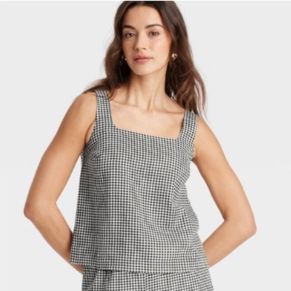 A New Day Black and White Gingham Linen Tank Top